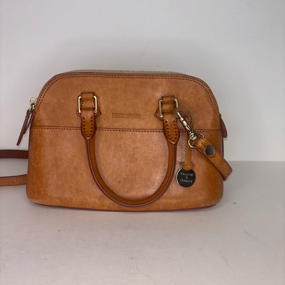 Dooney & Bourke Brown Leather Satchel with Gold Accents